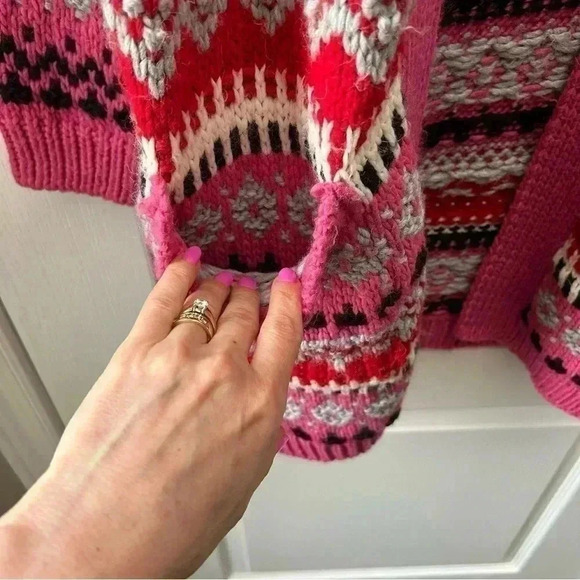 Cocogio Wool Duster Cardigan Chunky Knit Draped Sweater Pink Red Black Small - Picture 10 of 17